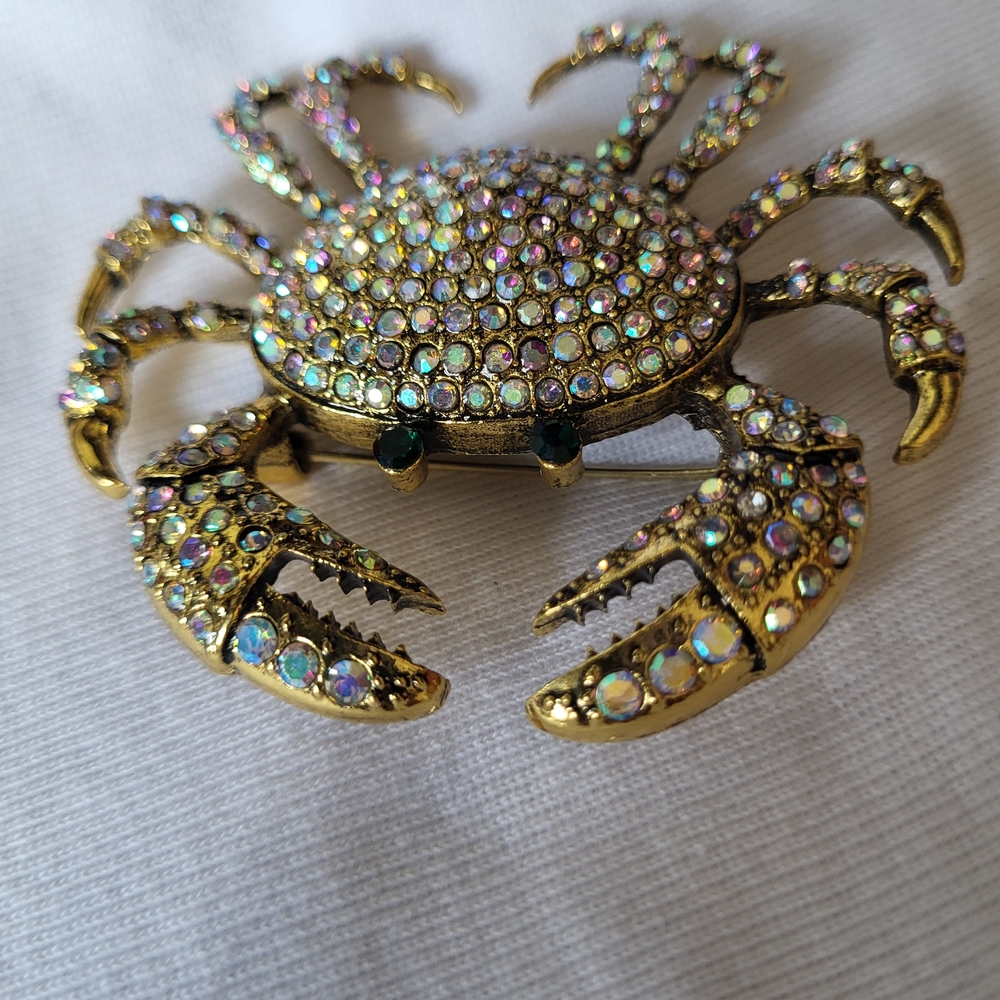 Heidi Daus Gold-Tone Crystal Pave Crab Brooch with Aurora Borealis Accents - Picture 3 of 5